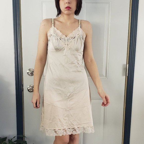 Vintage Beige Nylon Slip Dress - Picture 1 of 3